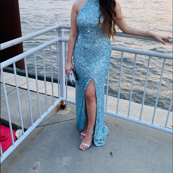 Light blue cut out back prom dress with a slit - Picture 1 of 5